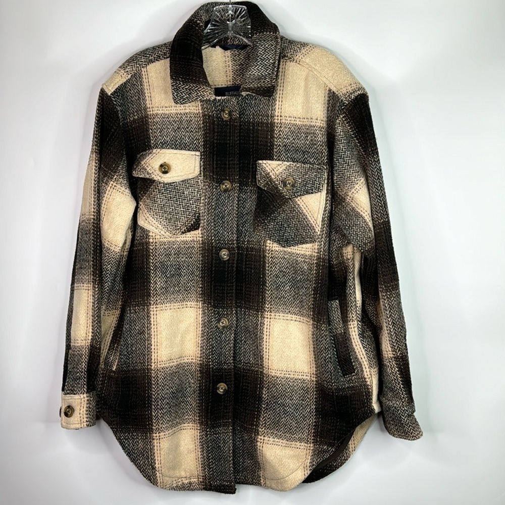 Buffalo David Bitten Brown Plaid Button Up Shacket Large